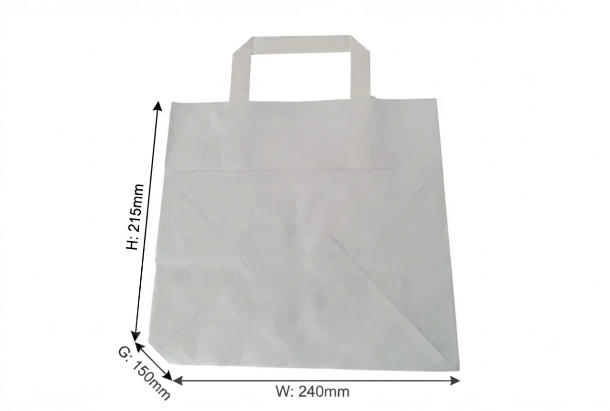 Kraft White Flat Handle Paper Bag H21.5xW24xG15cm