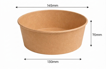 750ml Flat Kraft Brown Paper Takeaway Container Food-Grade with Leak Resistant Suitable for Salad, and Hot or Cold Takeaway Items (148mm)
