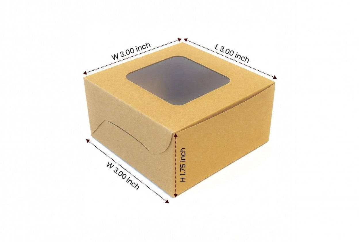 L3xW3xH1.75 inch 1 Brownie Box Brown Virgin Kraft Paper With Window-1000/Ctn