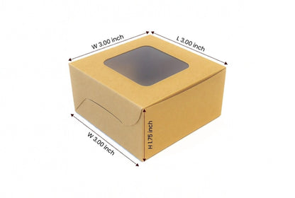 L3xW3xH1.75 inch 1 Brownie Box Brown Virgin Kraft Paper With Window-1000/Ctn