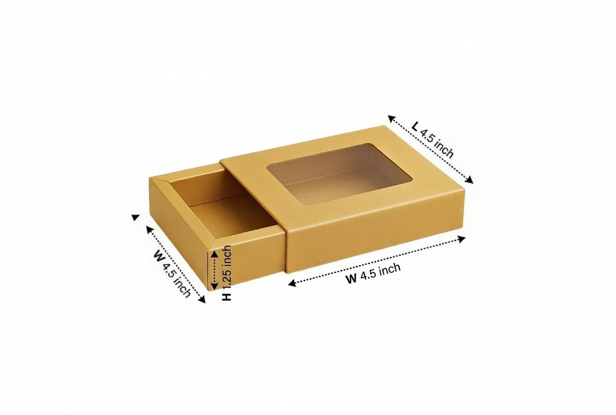 L4.5xW4.5xH1.25 inch 4 Piece Chocolate Slider Box Brown Virgin Kraft Paper With Window-1000/Ctn