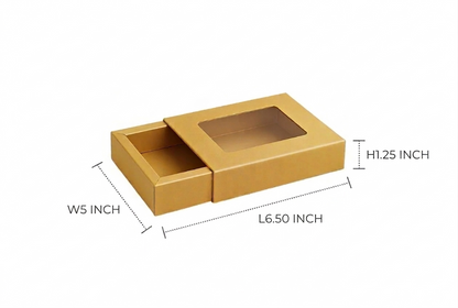 L6.50xW5xH1.25 inch 6 Piece Chocolate Slider Box Brown Virgin Kraft Paper With Window-1000/Ctn