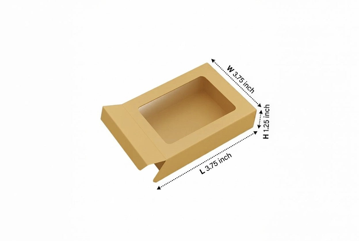 L3.75xW3.75xH1.25inch 4 Piece Chocolate Side Opening Box Brown Virgin Kraft Paper With Window-1000/Ctn