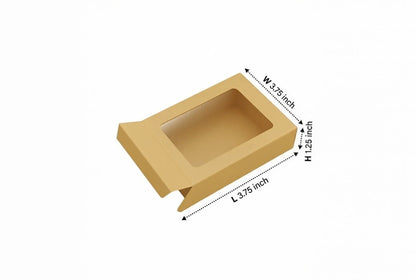 L3.75xW3.75xH1.25inch 4 Piece Chocolate Side Opening Box Brown Virgin Kraft Paper With Window-1000/Ctn