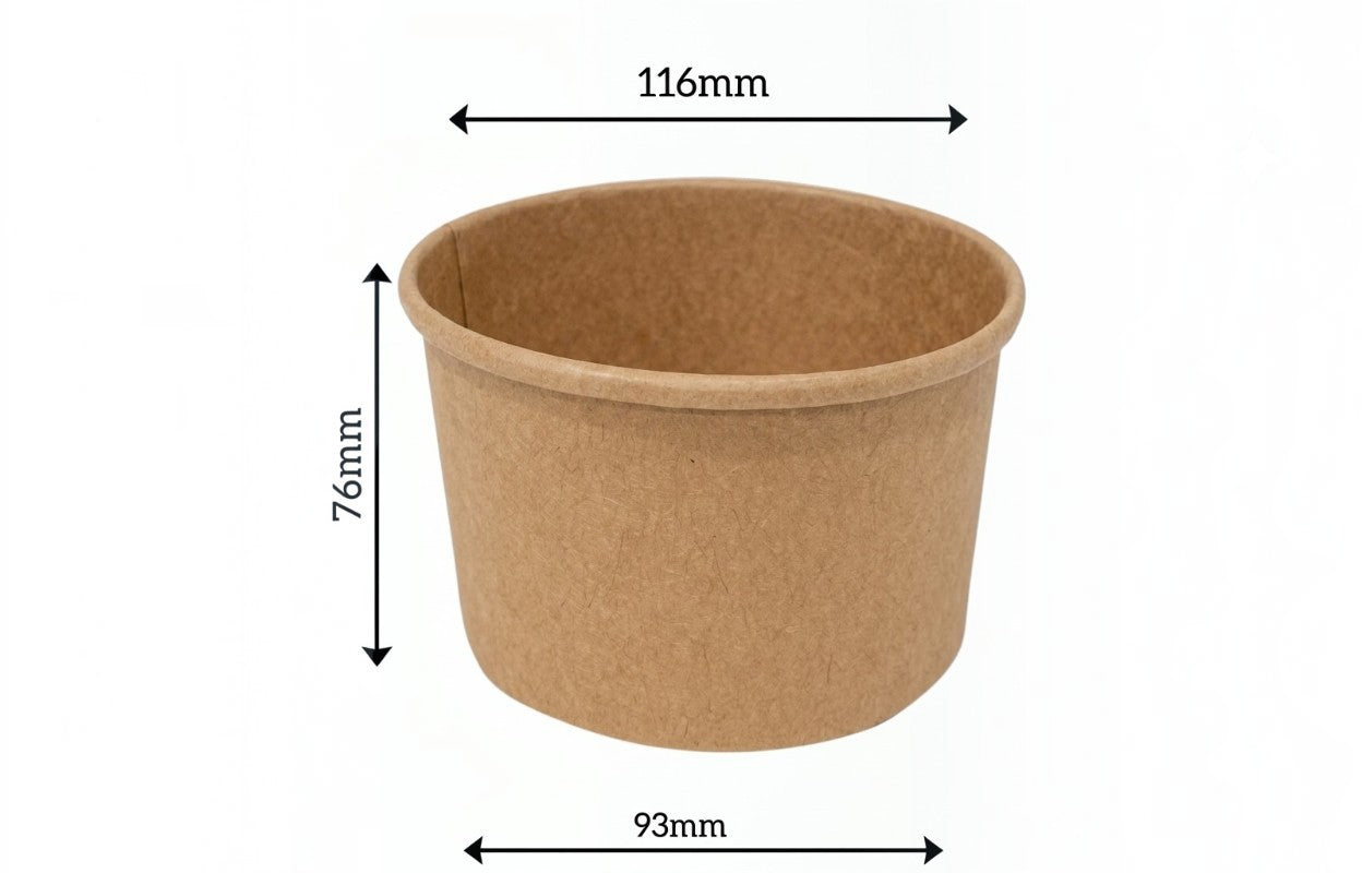 500ml Kraft Brown paper Takeaway container Food-grade with leak-resistant Suitable for soups, noodles, and hot or cold takeaway items.