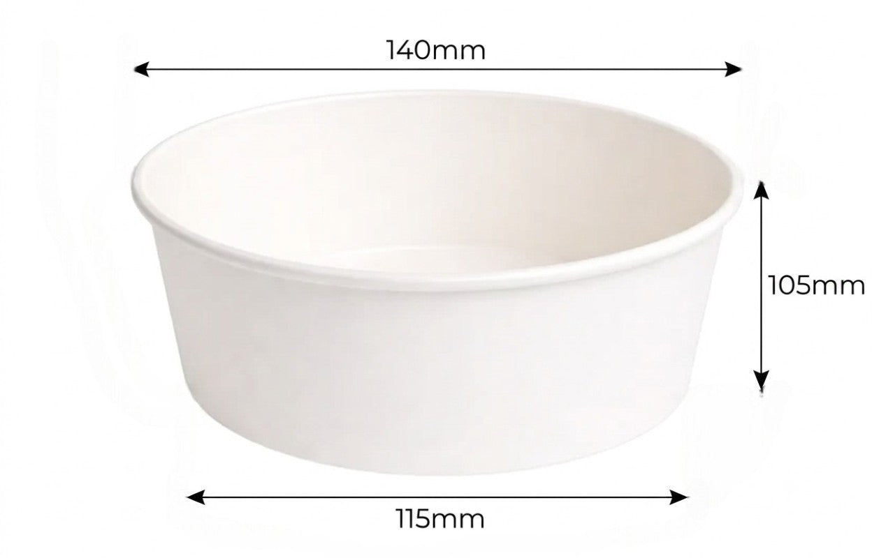 1250ml Flat Kraft White Paper Takeaway Container Food-grade with leak-resistant Suitable for soups, noodles, and hot or cold takeaway items.