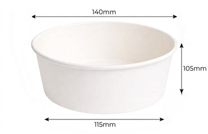 1250ml Flat Kraft White Paper Takeaway Container Food-grade with leak-resistant Suitable for soups, noodles, and hot or cold takeaway items.