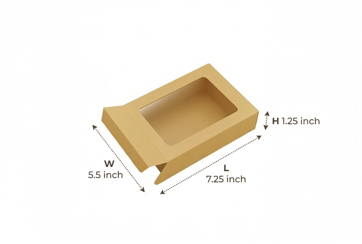 L7.25xW5.5xH1.25inch 12 Piece Chocolate Side Opening Box Brown Virgin Kraft Paper With Window-1000/Ctn