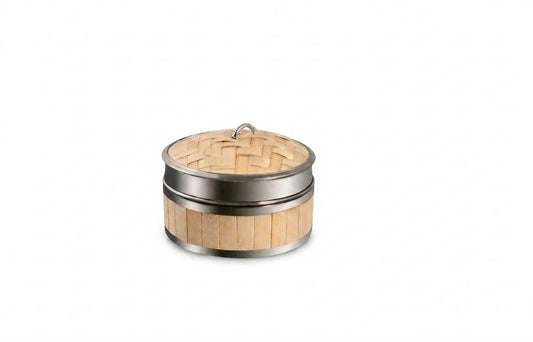 Wooden Dimsum Basket with SS Boarder 18cm