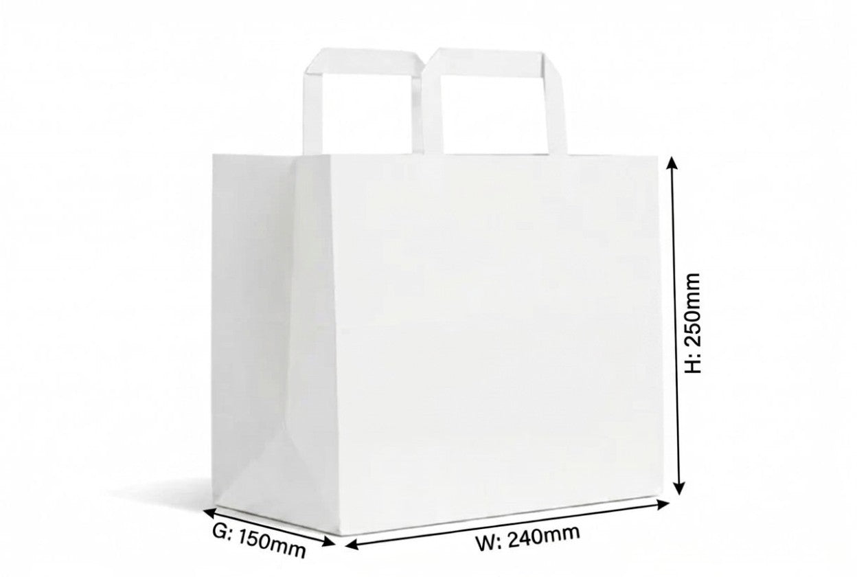 Kraft White Flat Handle Paper Bag H25xW24xG15cm