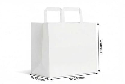 Kraft White Flat Handle Paper Bag H25xW24xG15cm