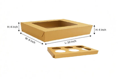 L10xW6xH4 inch 6 Cupcake Box Brown Virgin Kraft Paper With Window-1000/Ctn