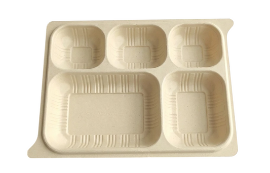 5 Compartment L22.5xW3.5cm Cornstarch Meal Tray Biodegradable (Signature)