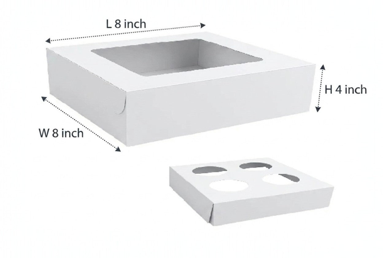 L8xW8xH4 inch 4 Cupcake Box White Virgin Kraft Paper With Window-1000/Ctn