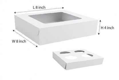 L8xW8xH4 inch 4 Cupcake Box White Virgin Kraft Paper With Window-1000/Ctn