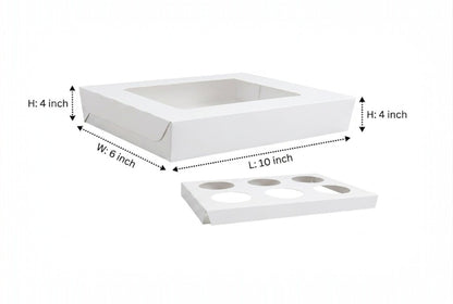 L10xW6xH4 inch 6 Cupcake Box White Virgin Kraft Paper With Window-1000/Ctn