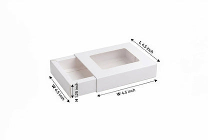 L4.5xW4.5xH1.25 inch 4 Piece Chocolate Slider Box White Virgin Kraft Paper With Window-1000/Ctn