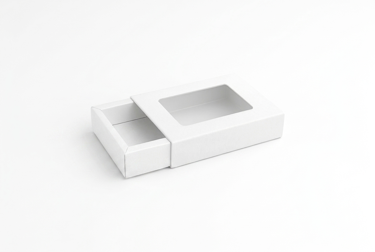 L8.75xW7xH1.25 inch 12 Piece Chocolate Slider Box White Virgin Kraft Paper With Window-1000/Ctn