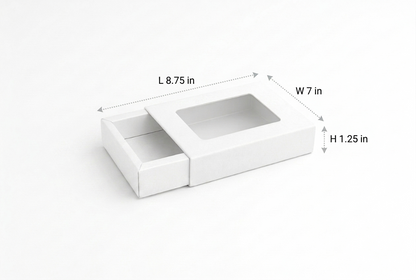 L8.75xW7xH1.25 inch 12 Piece Chocolate Slider Box White Virgin Kraft Paper With Window-1000/Ctn