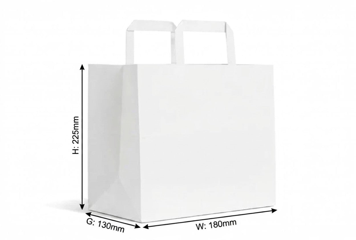Kraft White Flat Handle Paper Bag H22.5xW18xG13cm