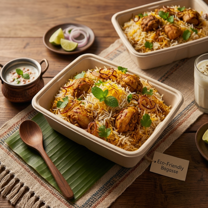 24oz/750ml Bagasse Rectangular Food Container Eco-friendly made from natural sugarcane bagasse fiber Strong, compostable, and ideal for hot meals and takeaway food