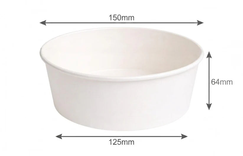 750ml Flat Kraft White Paper Takeaway Container Food-Grade with Leak Resistant Suitable for Salad, and Hot or Cold Takeaway Items (150mm)
