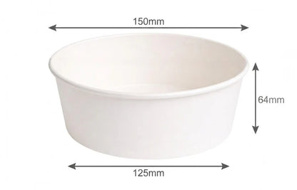750ml Flat Kraft White Paper Takeaway Container Food-Grade with Leak Resistant Suitable for Salad, and Hot or Cold Takeaway Items (150mm)