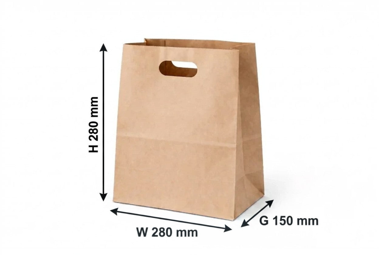 H28xW28xG15cm Brown Kraft Paper Bag With D-cut Handle