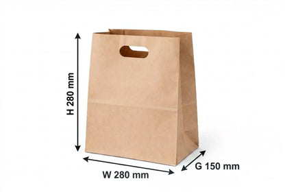H28xW28xG15cm Brown Kraft Paper Bag With D-cut Handle