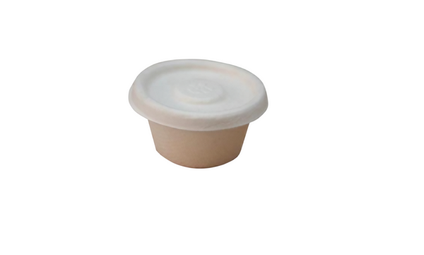 2oz/60ml Bagasse Round Dip Bowl Eco-friendly made from natural sugarcane bagasse fiber Strong, compostable, and ideal for hot meals and takeaway food