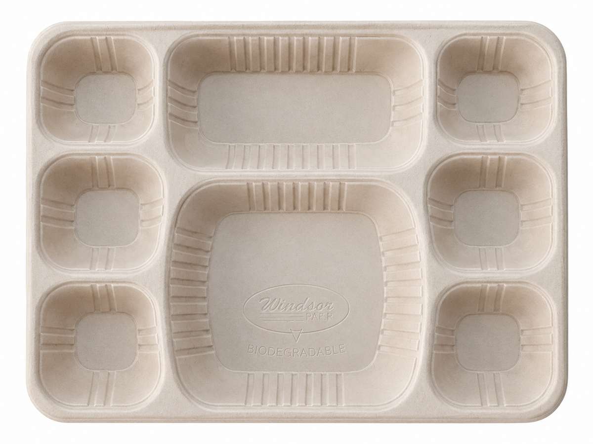 8 Compartment L30xW23cm Cornstarch Meal Tray Biodegradable (Signature)
