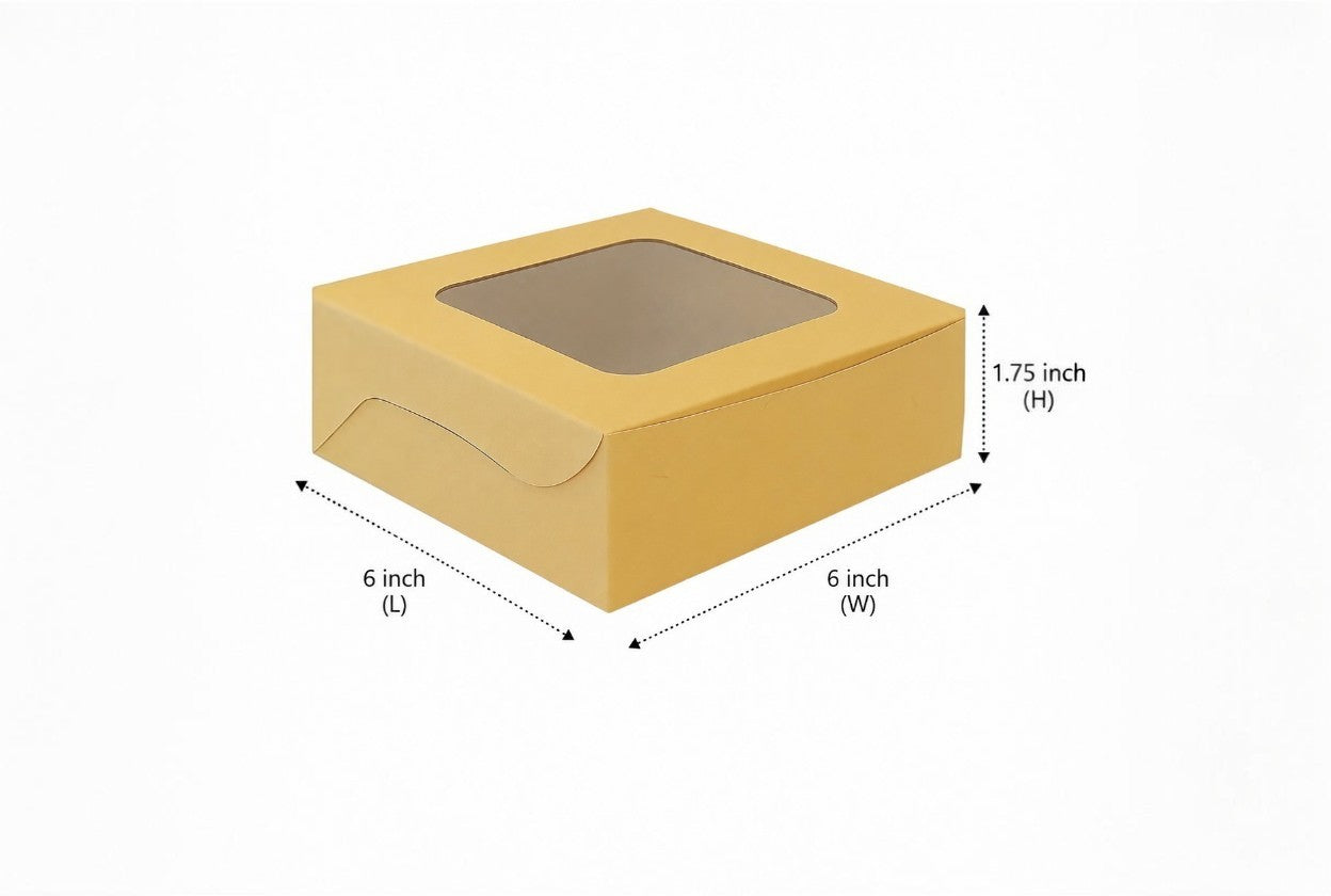 L6xW6xH1.75 inch 4 Brownie Box Brown Virgin Kraft Paper with Window-1000/Ctn