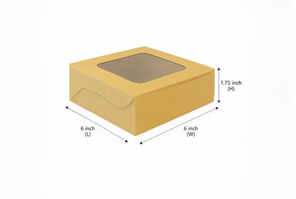 L6xW6xH1.75 inch 4 Brownie Box Brown Virgin Kraft Paper with Window-1000/Ctn
