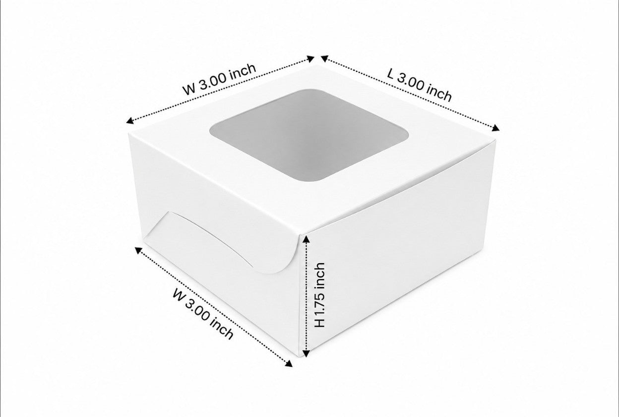 L3xW3xH1.75 inch 1 Brownie Box White virgin Kraft Paper With Window-1000/Ctn