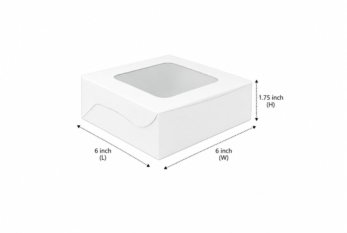 L6xW6xH1.75 inch 4 Brownie Box White Virgin Kraft Paper With Window-1000/Ctn