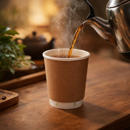 8oz Double wall paper cup to drinks warm, ideal for coffee, tea, and other hot beverages in cafes and takeaway counters.