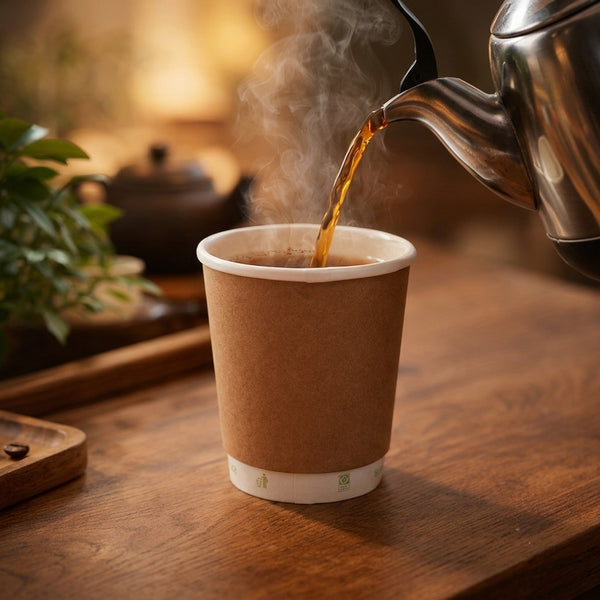 8oz Double wall paper cup to drinks warm, ideal for coffee, tea, and other hot beverages in cafes and takeaway counters.