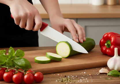8 Inch Chef Knife – Stainless Steel Professional Kitchen Knife for Hotels & Restaurants (Red Handle)